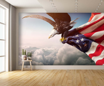 American Flag Wallpaper with Eagle Flying Wall Mural extra room
