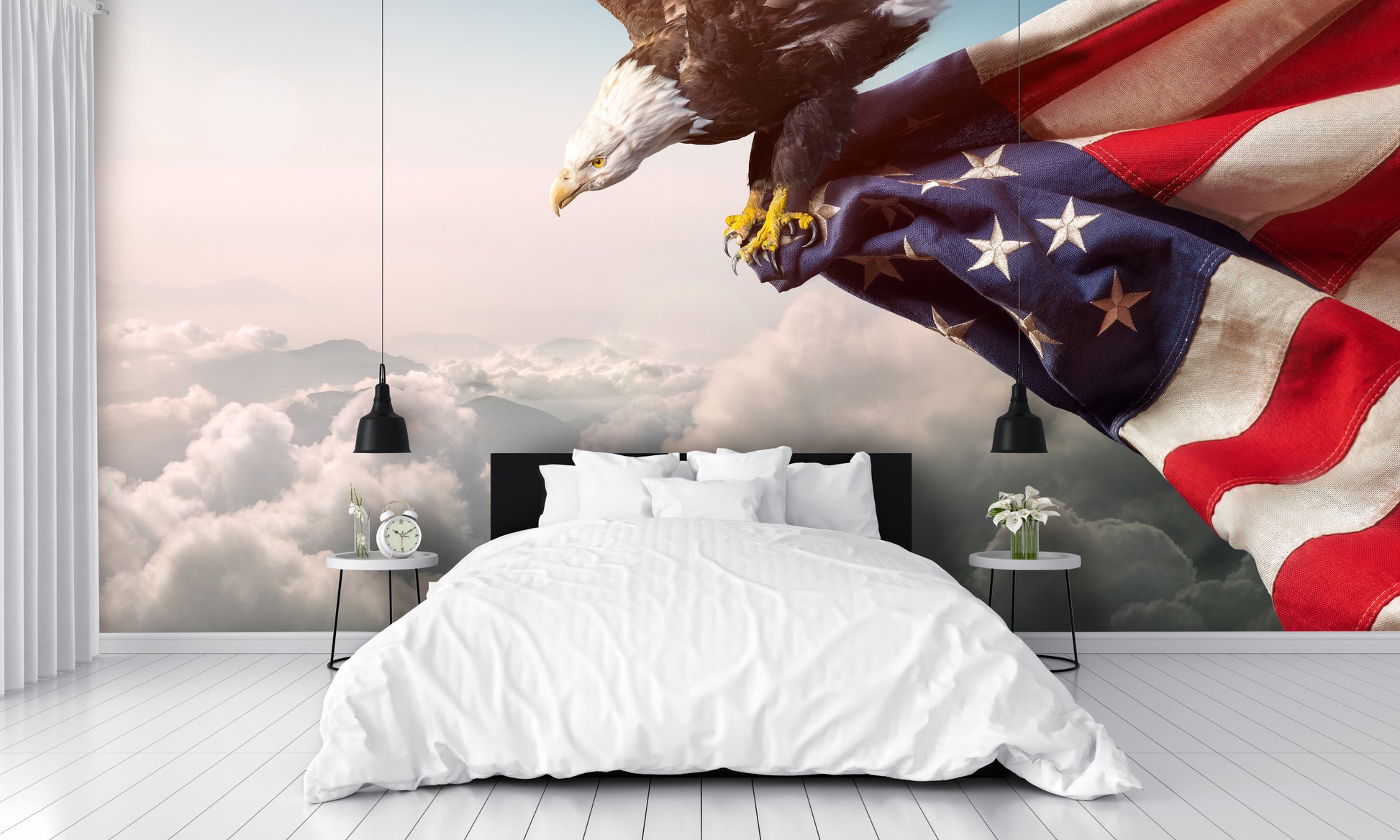 American Flag Wallpaper with Eagle Flying Wall Mural bedroom