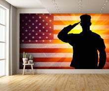 American Flag with Saluting Military Soldier Wallpaper extra room
