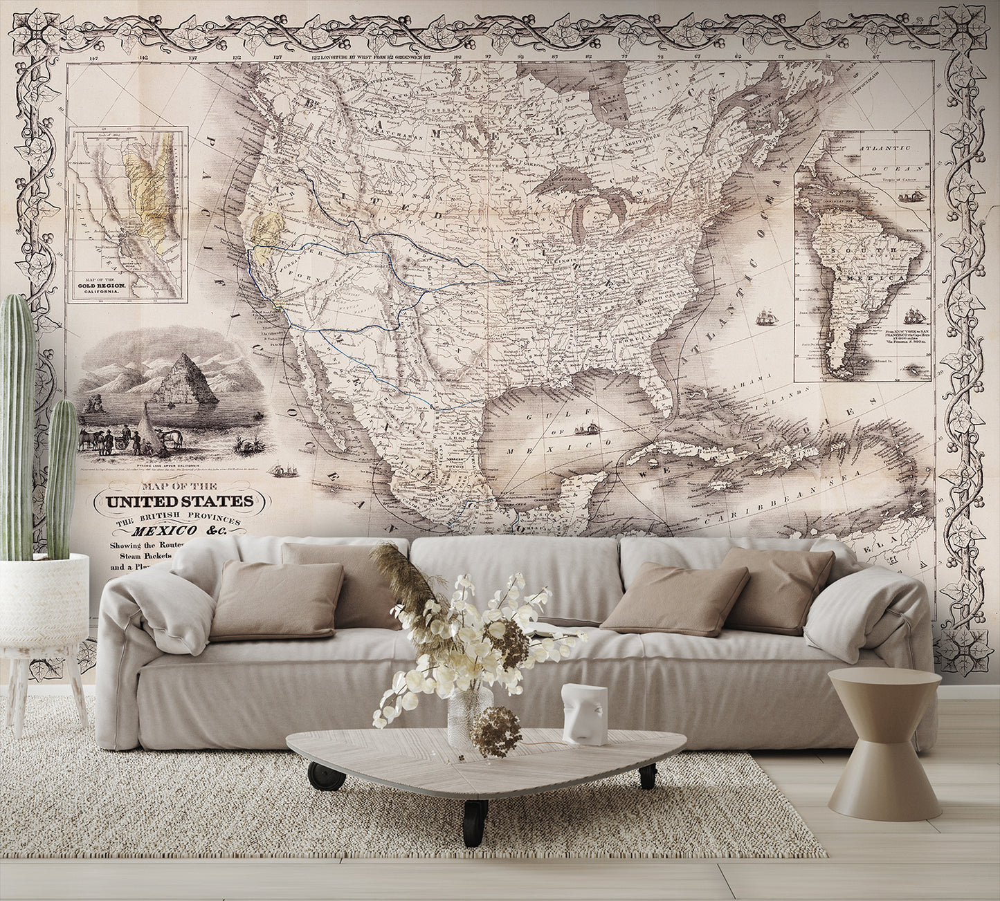 Antique Map of America Wall Mural and Americas Wallpaper living room