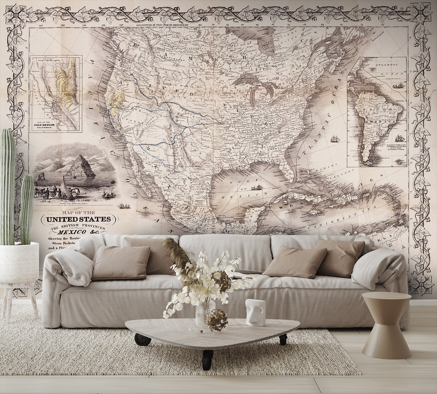 Antique Map of America Wall Mural and Americas Wallpaper living room