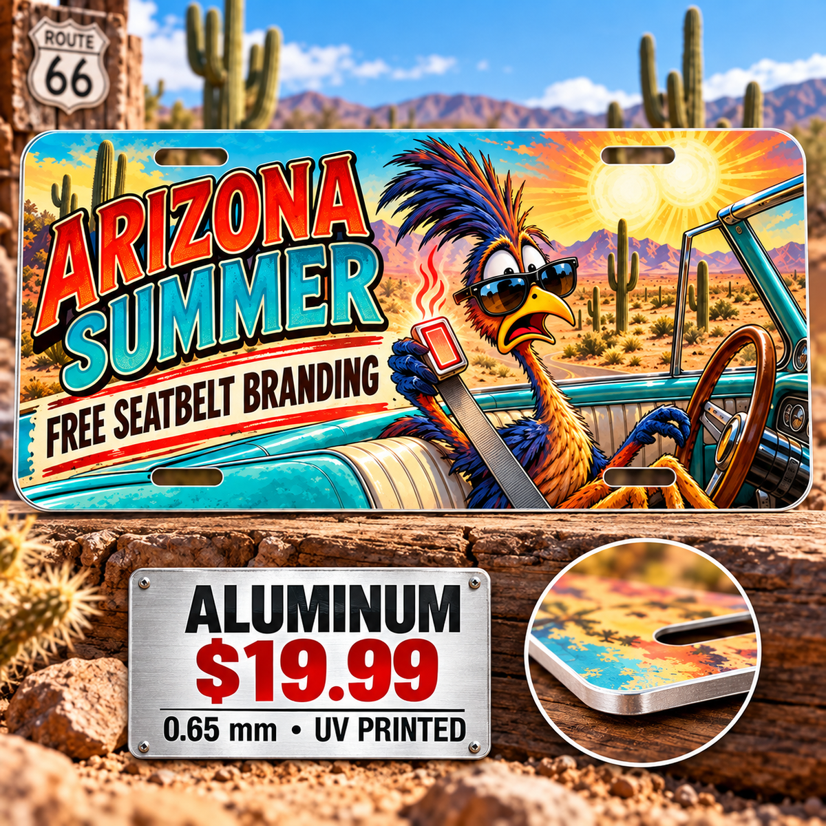 Arizona Hot Seatbelt funny license plate — 0.65 mm UV printed aluminum