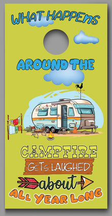 What Happens Around the Campfire Corn hole Decal Wraps
