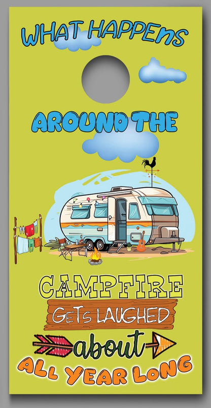 What Happens Around the Campfire Corn hole Decal Wraps