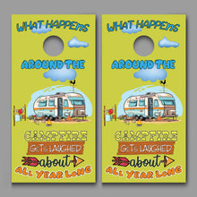 What Happens Around the Campfire Corn hole Decal Wraps