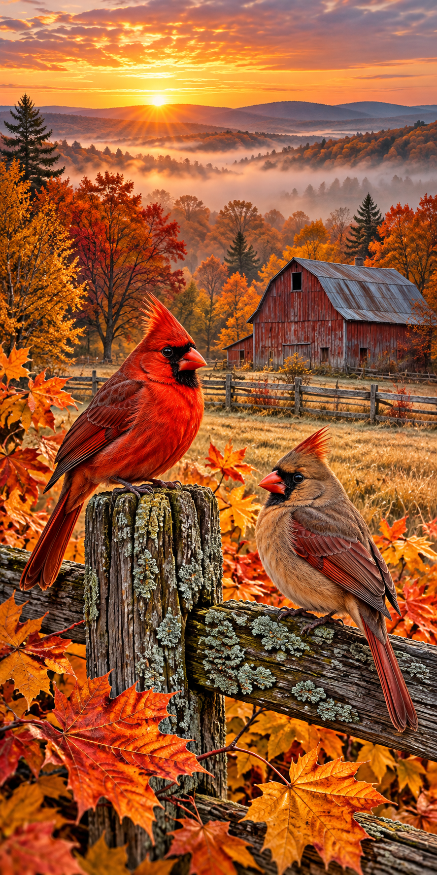 autumn cardinals cornhole wrap hole-free artwork