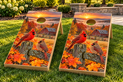 autumn cardinals cornhole wrap installed board mockup; boards not included