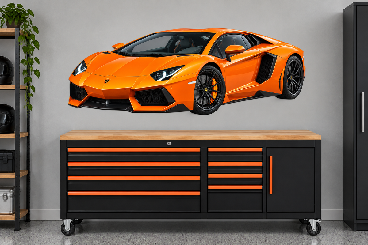 Arancio Orange Lamborghini Aventador garage wall decal preview