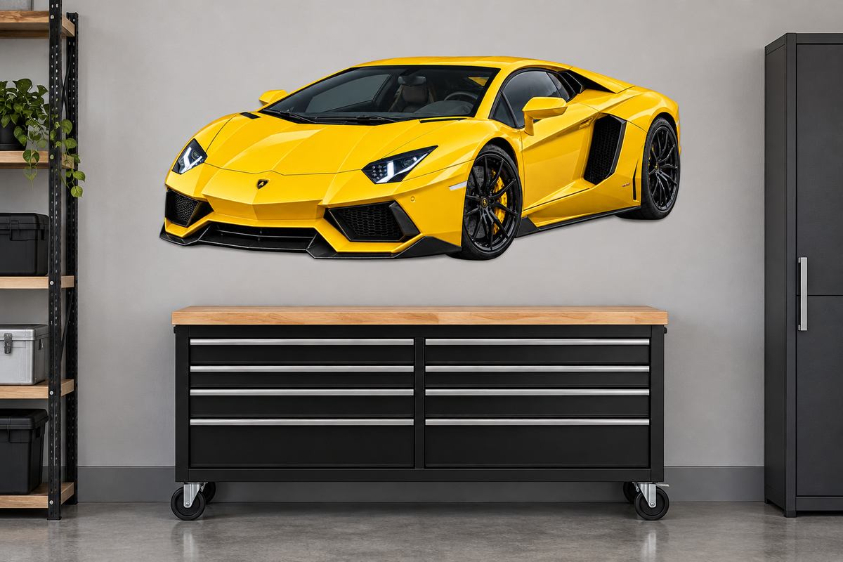 Giallo Yellow Lamborghini Aventador garage wall decal preview