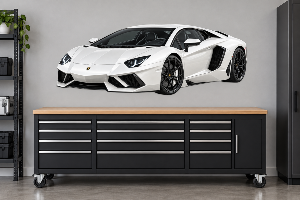 Pearl White Lamborghini Aventador garage wall decal preview
