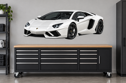 Pearl White Lamborghini Aventador garage wall decal preview