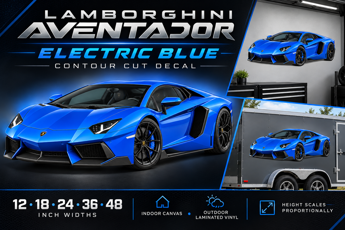 Electric Blue Lamborghini Aventador decal product showcase