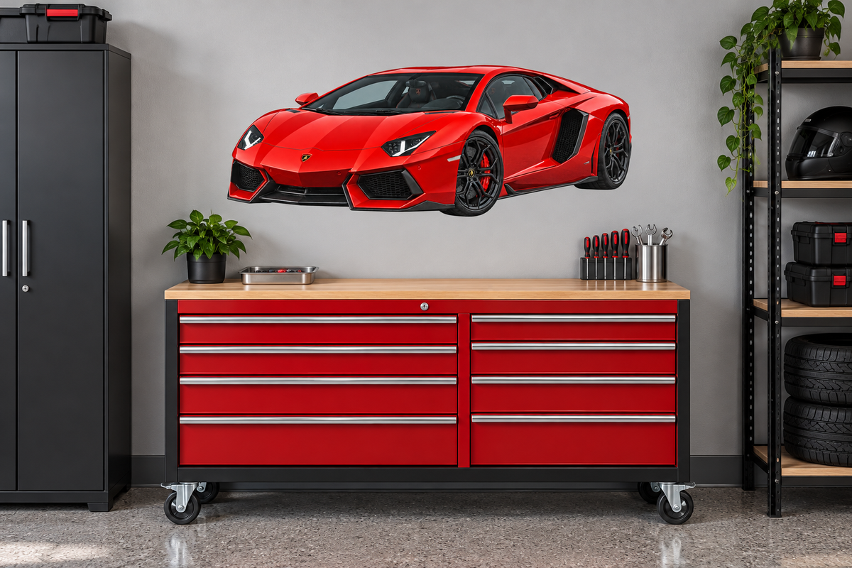 Rosso Red Lamborghini Aventador garage wall decal preview