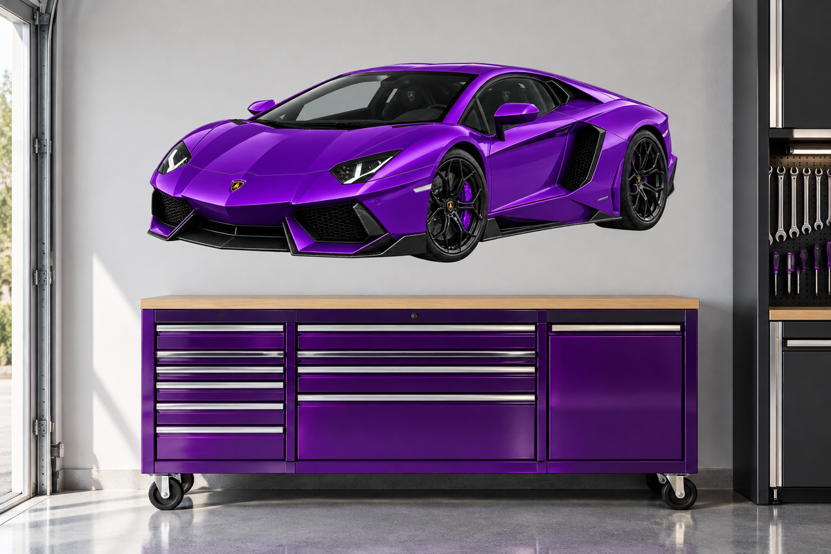 Viola Purple Lamborghini Aventador garage wall decal preview