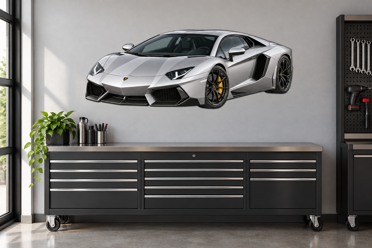 Liquid Silver Lamborghini Aventador garage wall decal preview