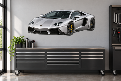 Liquid Silver Lamborghini Aventador garage wall decal preview