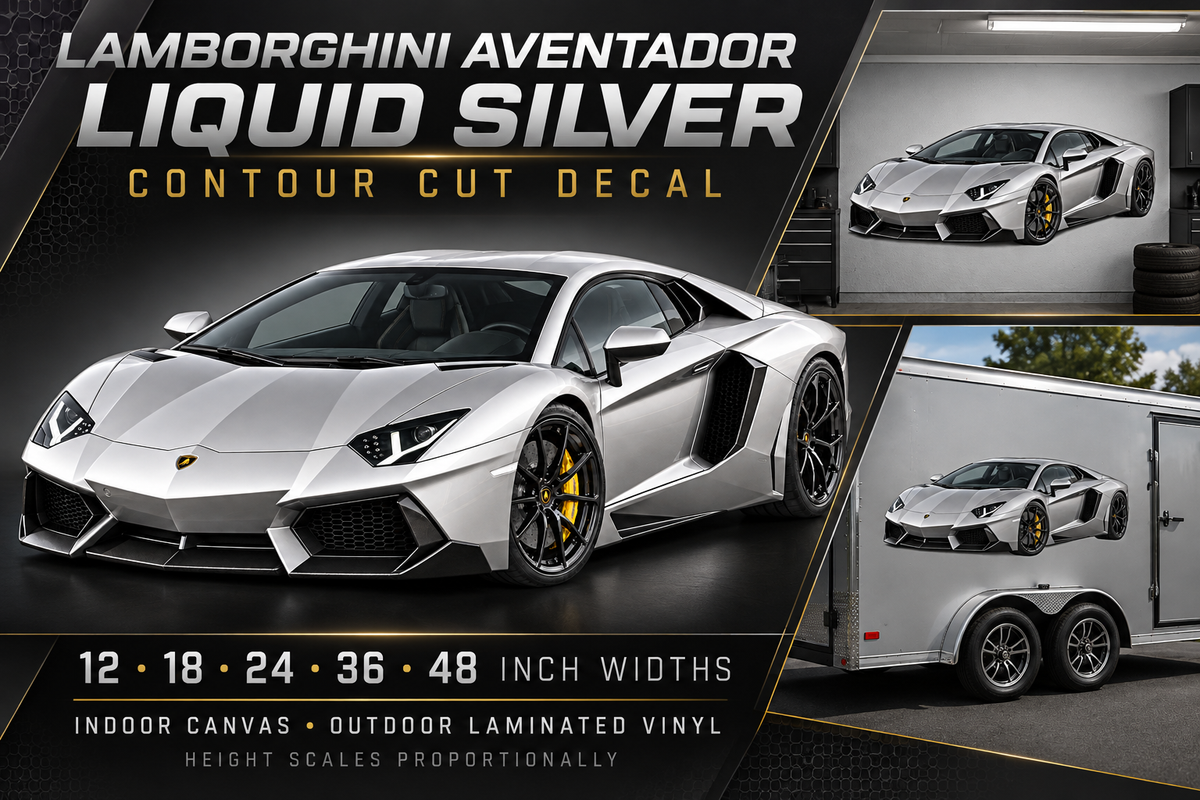 Liquid Silver Lamborghini Aventador decal product showcase