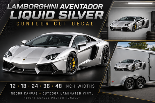 Liquid Silver Lamborghini Aventador decal product showcase