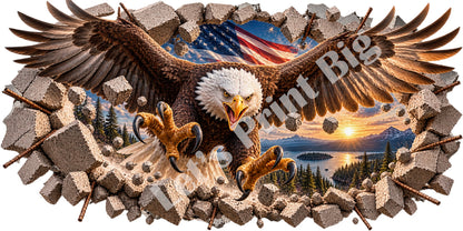 3D Bald Eagle Breakthrough Wall Decal – Patriotic Indoor & Outdoor Vinyl Graphic