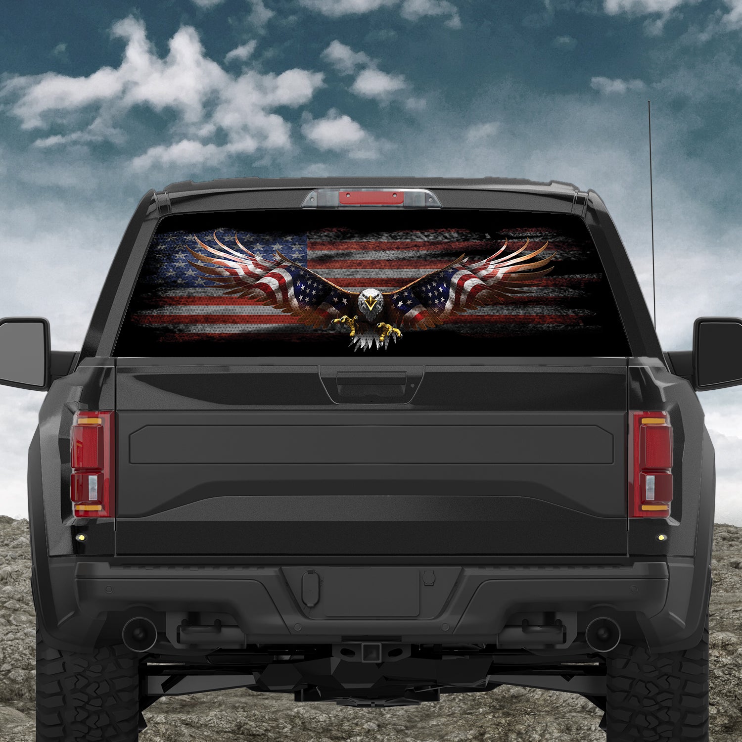 American Bald Eagle Wings Spread Flying Distressed Flag Rear Window Decal