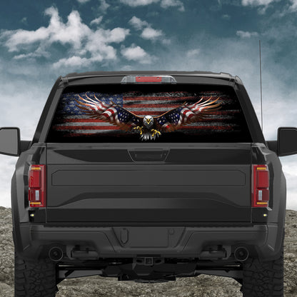 American Bald Eagle Wings Spread Flying Distressed Flag Rear Window Decal