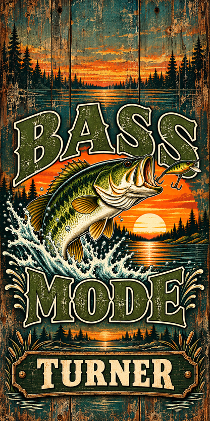 Bass Mode Personalized Cornhole Board Wraps — flat artwork with no hole; example name TURNER