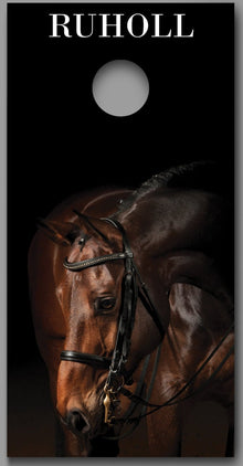 Bay Horse Black design Customized With Your Last Name Corn Hole Wrap