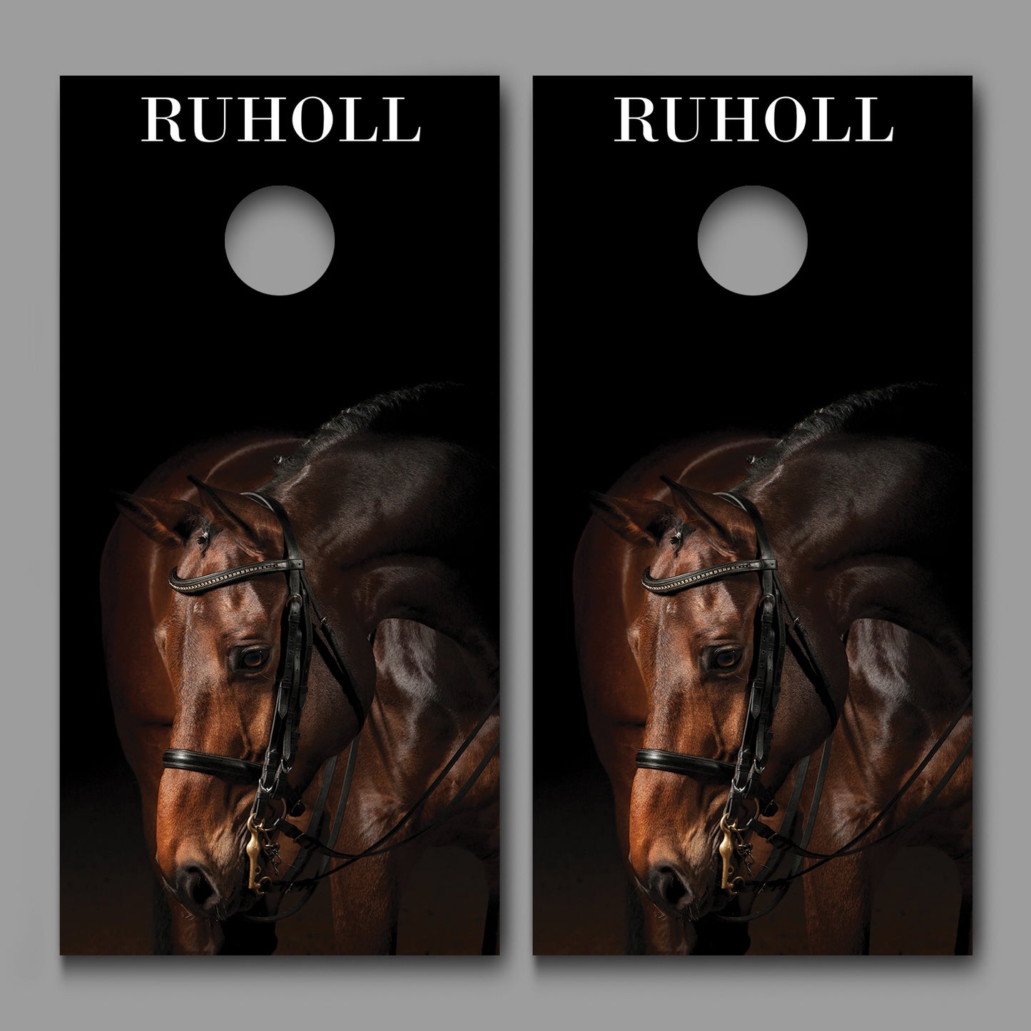 Bay Horse Black design Customized With Your Last Name Corn Hole Wrap