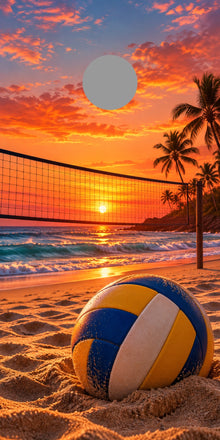 Beach Volleyball Sunset cornhole wrap proof showing regulation hole position