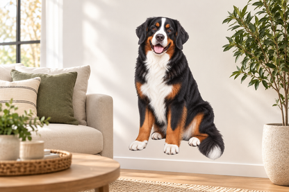 Bernese Mountain Dog contour cut dog decal on a living room wall