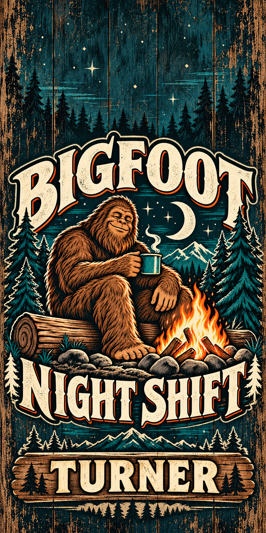Bigfoot Night Shift personalized cornhole wraps - flat