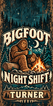 Bigfoot Night Shift personalized cornhole wraps - flat