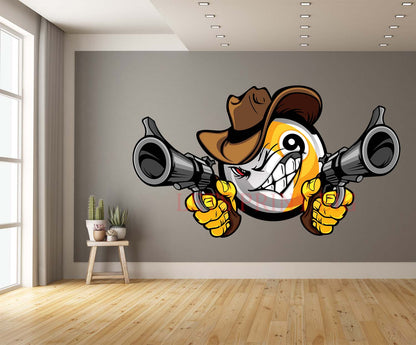 Billiards Pool Nine Ball Shootout Cartoon Cowboy Wall Art Decal