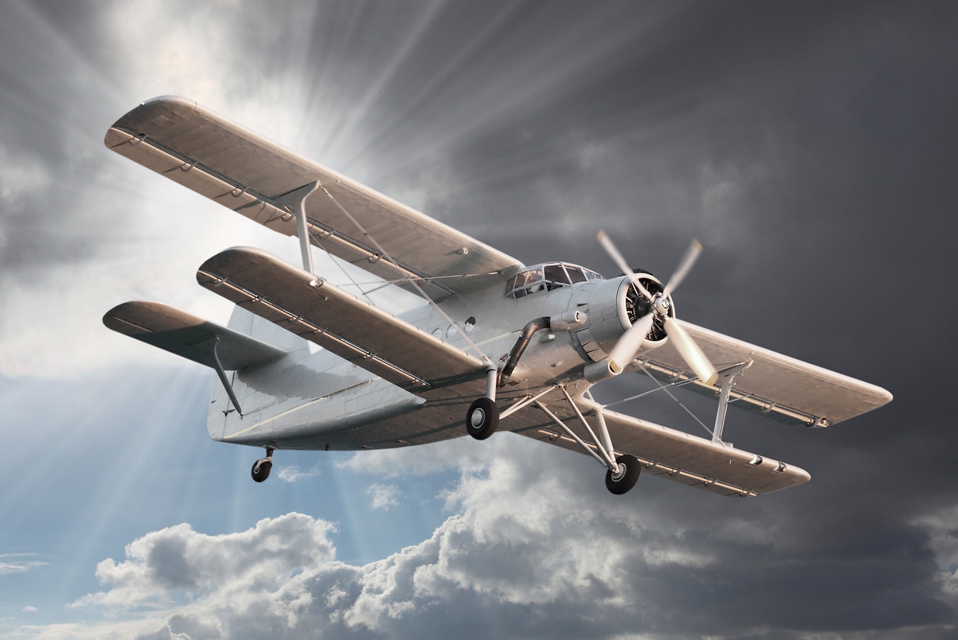 Vintage Biplane Flying Wall Mural Clouds Wallpaper proof