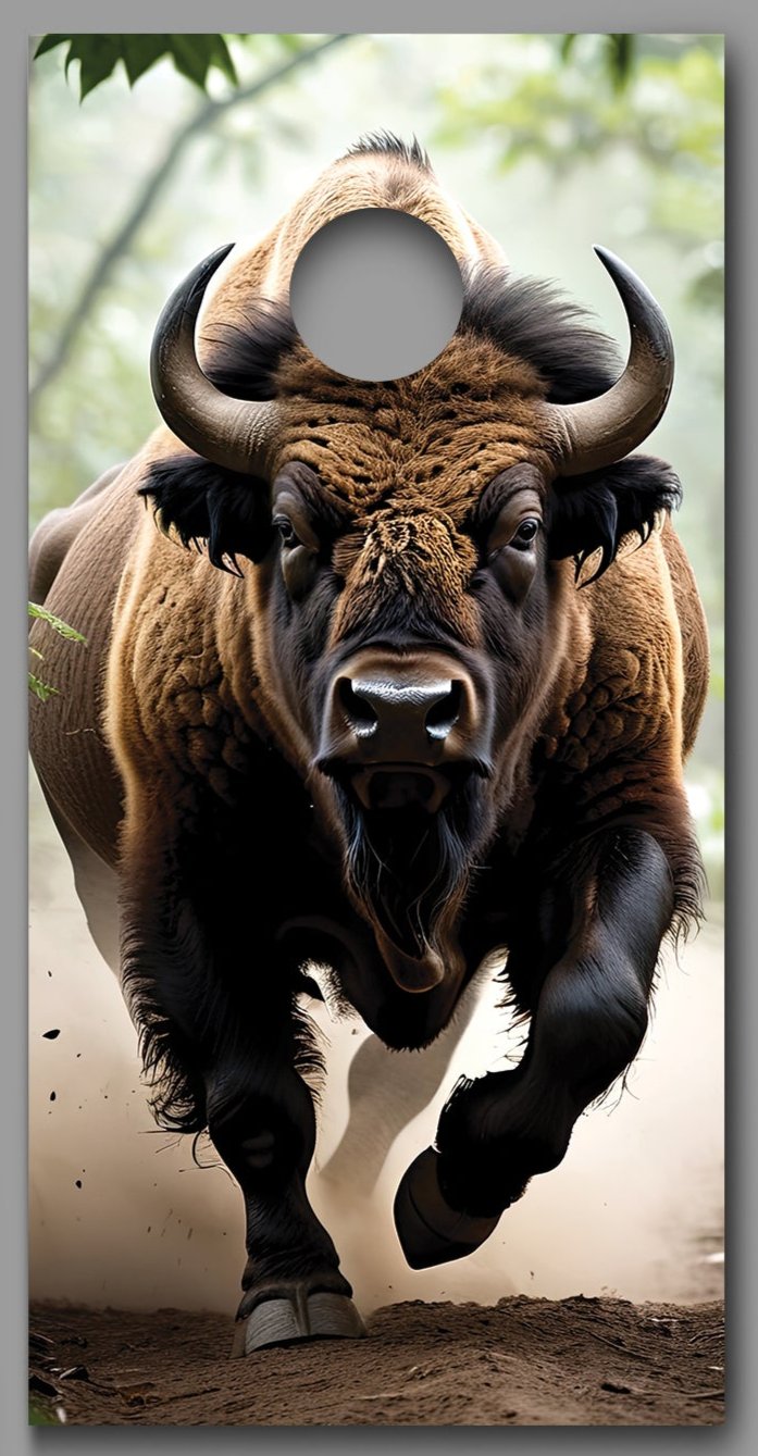 Bison Buffalo Charging Corn Hole board decal wrap-150711