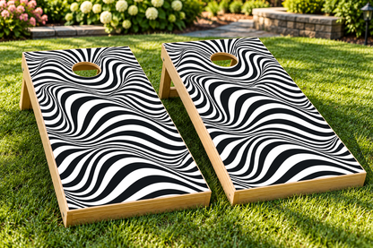 Black and White Wave installed cornhole board mockup; boards not included