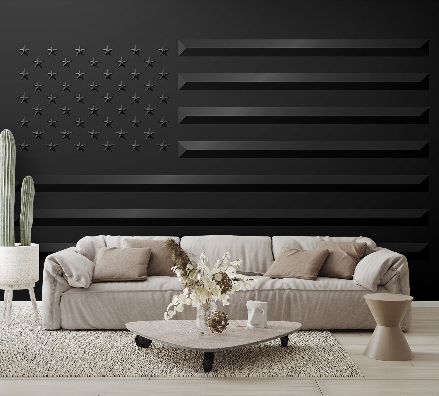 Black American Flag Wallpaper Raised Effect Wall Mural living room