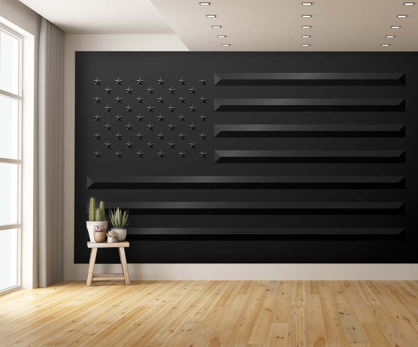 Black American Flag Wallpaper Raised Effect Wall Mural extra room