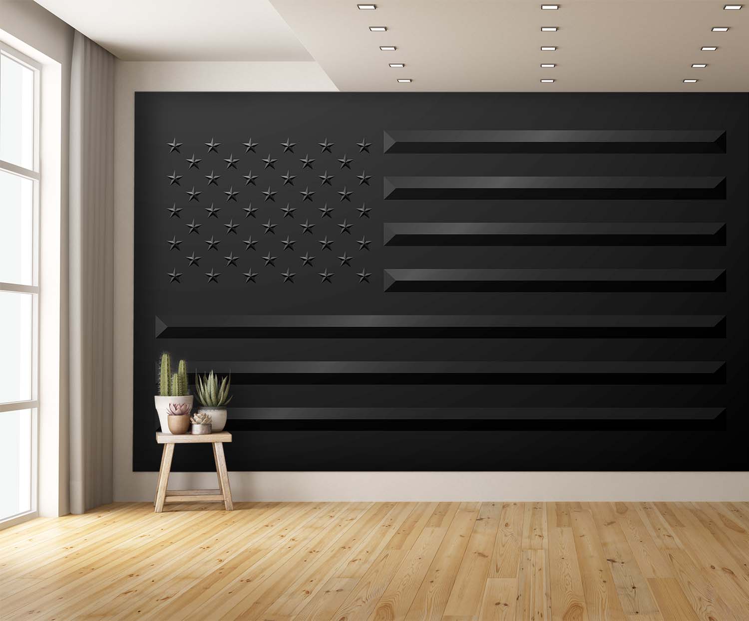 Black American Flag Wallpaper Raised Effect Wall Mural extra room