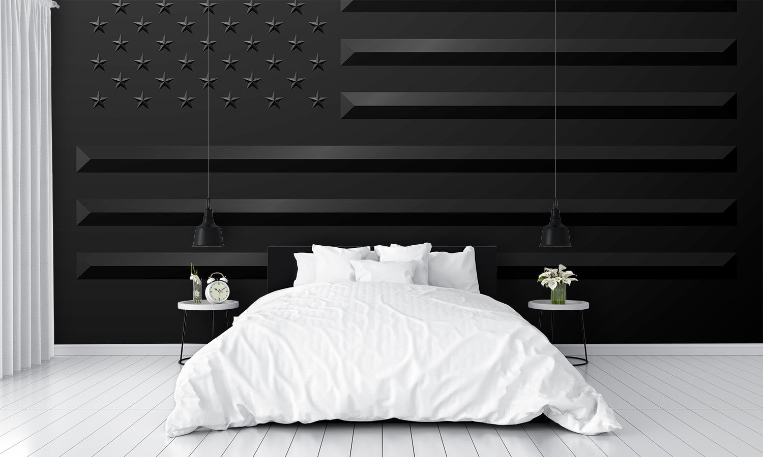 Black American Flag Wallpaper Raised Effect Wall Mural bedroom