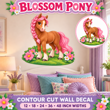 Blossom Pony – Girls Room Wall Decal summary and bedroom mockup – 12 to 48 inch widths