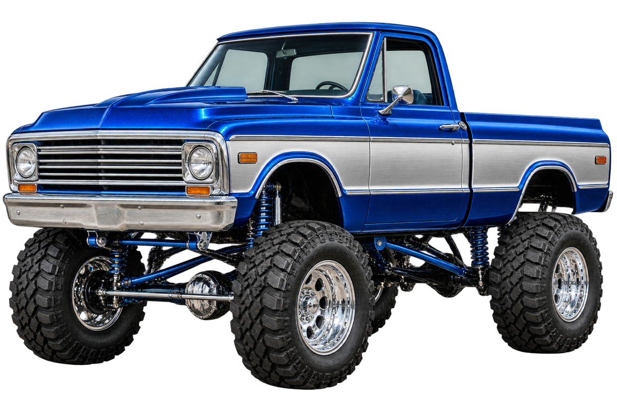 Blue and silver classic lifted pickup isolated transparent decal artwork