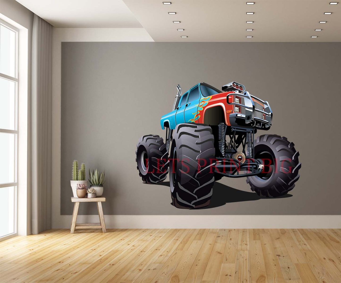 Blue and Red Cartoon Monster Truck Wall Art Decal