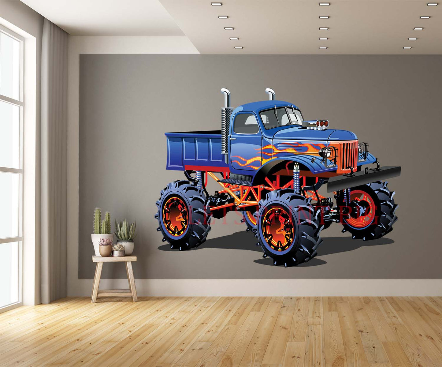 Blue Cartoon Monster Truck Wall Art Decal