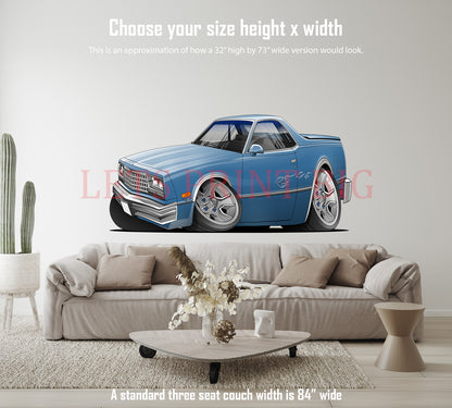 Blue Chevy El Camino Hot Rod Cartoon Car Art Wall Decal