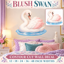 Blush Swan – Girls Room Wall Decal summary and bedroom mockup – 12 to 48 inch widths