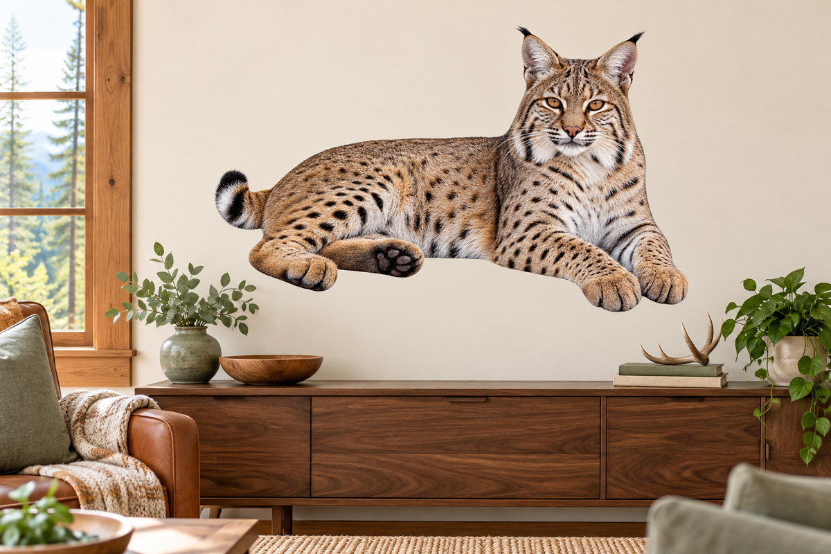 bobcat wildlife wall decal room mockup, illustrative size