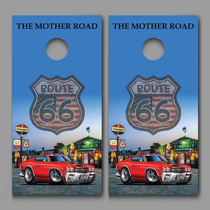 Route 66 Bob's Gasoline Alley 1970 Red Chevelle Cornhole Board Decal Wrap