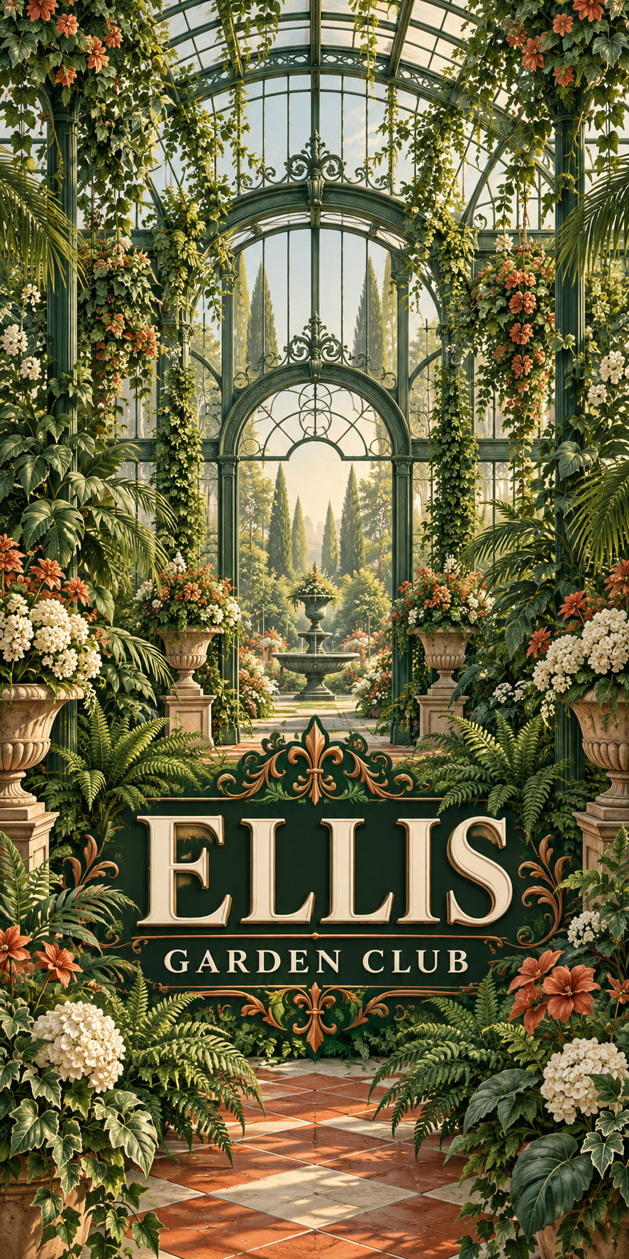 Botanical Conservatory personalized flat cornhole wrap artwork; example name ELLIS
