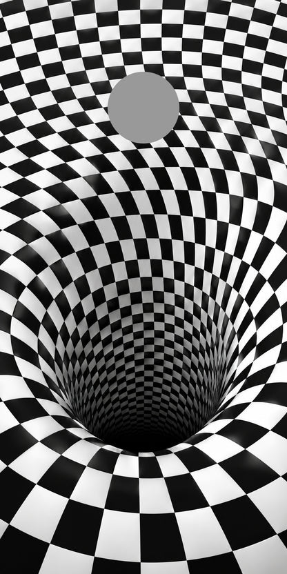 Bottomless Checkerboard Vortex cornhole wrap preview with regulation hole position